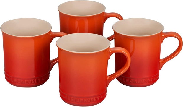 Le Creuset 4-Pack of Stoneware mugs in Flame 